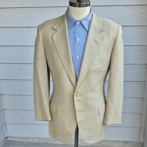 OXXFORD Beige Tan Cream Herringbone Weave Sz 40 S Mens Sport Coat Blazer VTG